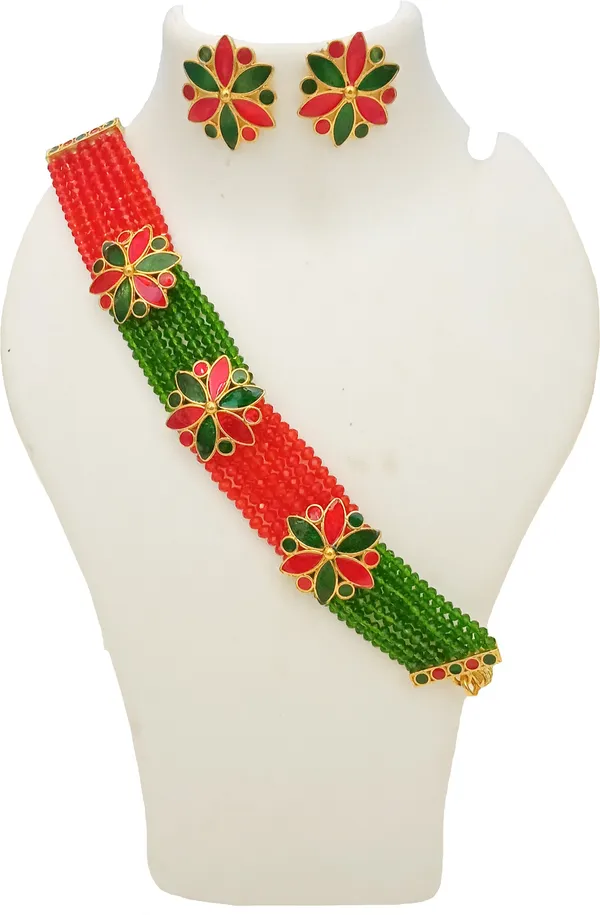 Assamese_Traditional_Gold_Plated_Red_Green_Colour_Golpata_Necklace_Set_For_Women_&_Girls